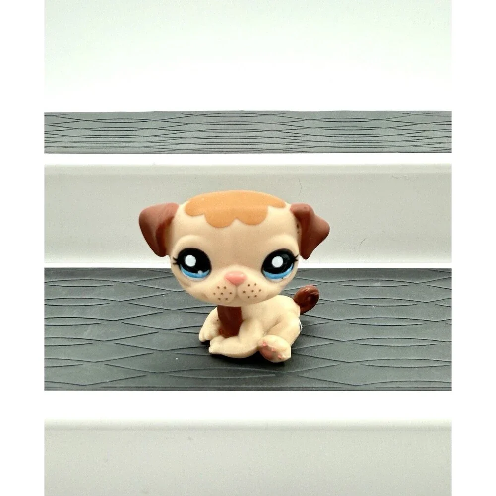 Littlest Pet Shop Authentic # 1753 Tan Pug Brown Flower Patch Blue Eyes Freckles